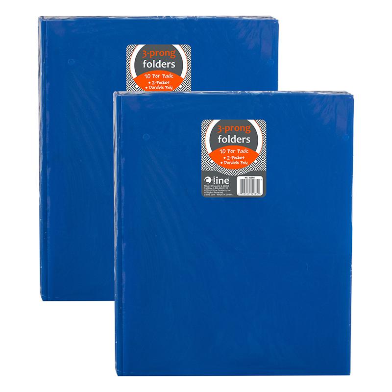 Two-Pocket Poly Portfolio Folder with Prongs, Blue, 10 Per Pack, 2 Packs. Picture 1