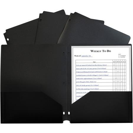 Two-Pocket Poly Portfolio Folder with Three-Hole Punch, Black, Pack of 12. Picture 1