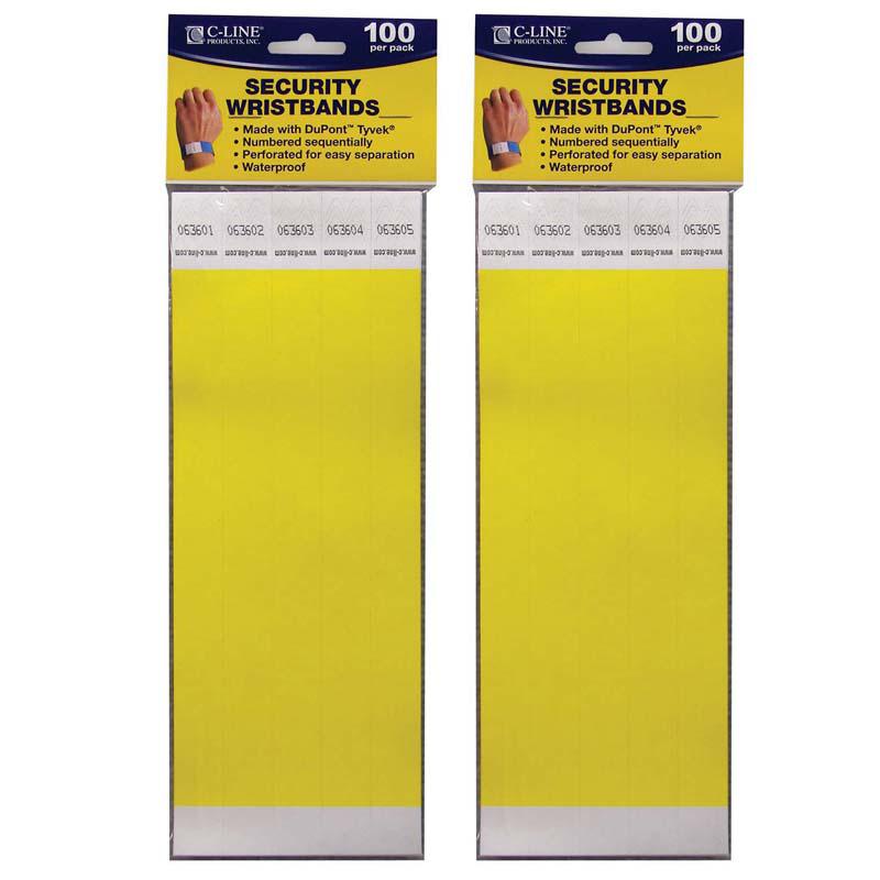 DuPont Tyvek Security Wristbands, Yellow, 100 Per Pack, 2 Packs. Picture 1