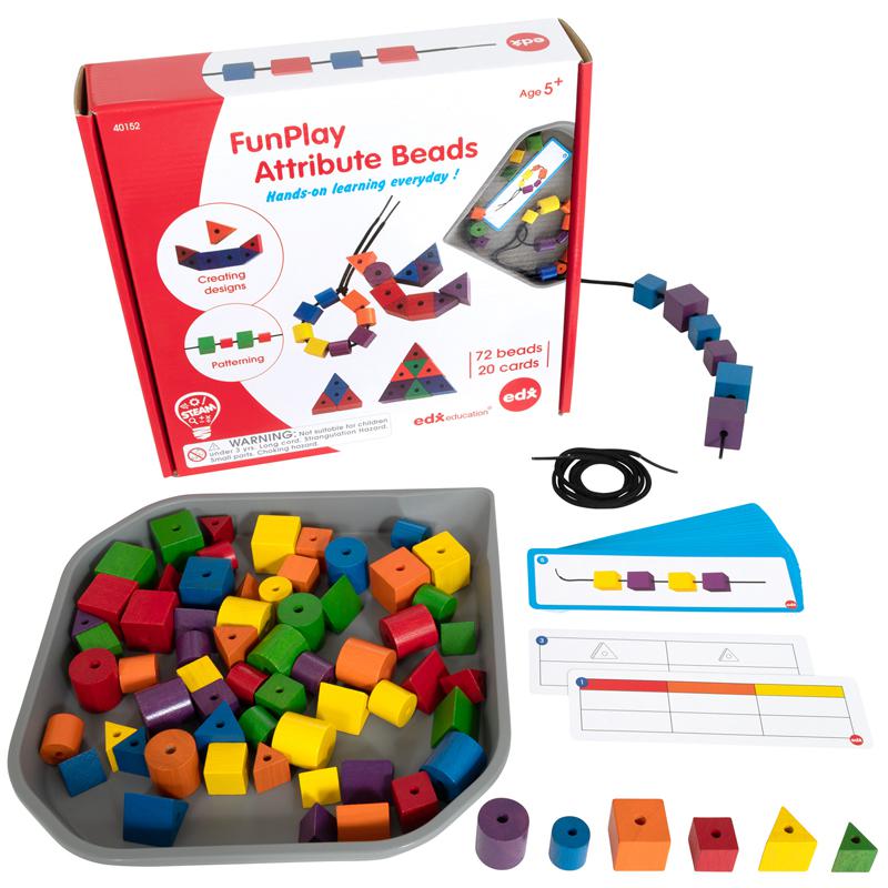 FunPlay Attribute Beads - 72 Wooden Lacing Beads + 2 Laces + 40 Activities. Picture 1