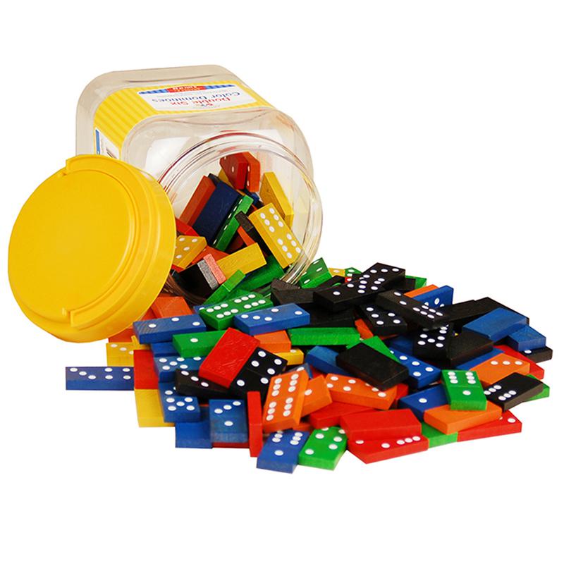 DOUBLE 6 COLOR DOMINOES 6 SETS 168 PCS IN STORAGE BUCKET. Picture 1