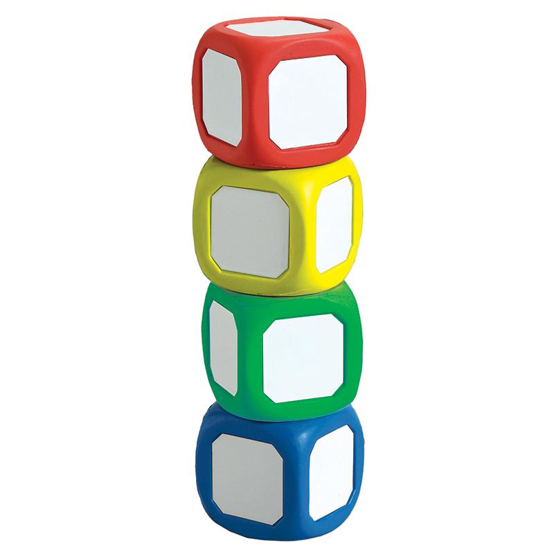 MAGNETIC WRITE-ON WIPE-OFF DICE SET OF 4 SMALL DICE IN ASSORTED COLORS. Picture 1