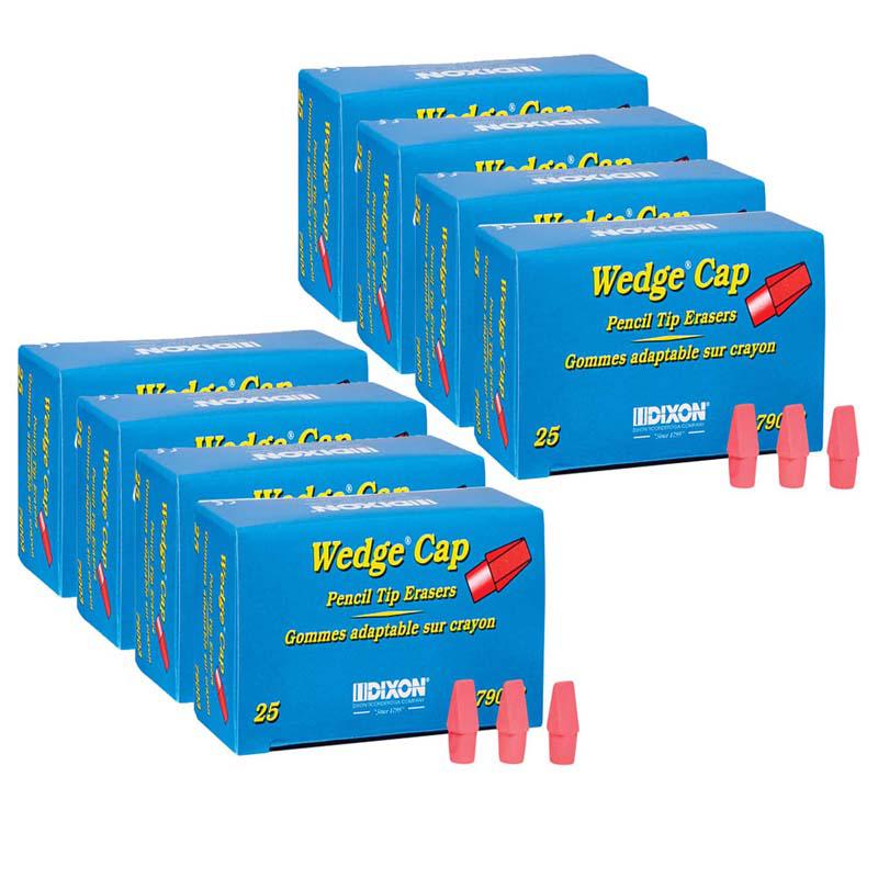 Wedge Pencil Cap Erasers, Pink, 25 Per Pack, 8 Packs. Picture 1
