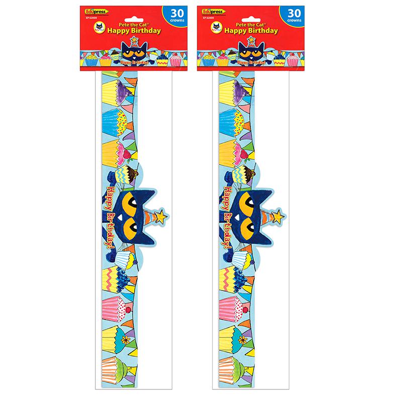 Pete the Cat Happy Birthday Crowns, 30 Per Pack, 2 Packs. Picture 1