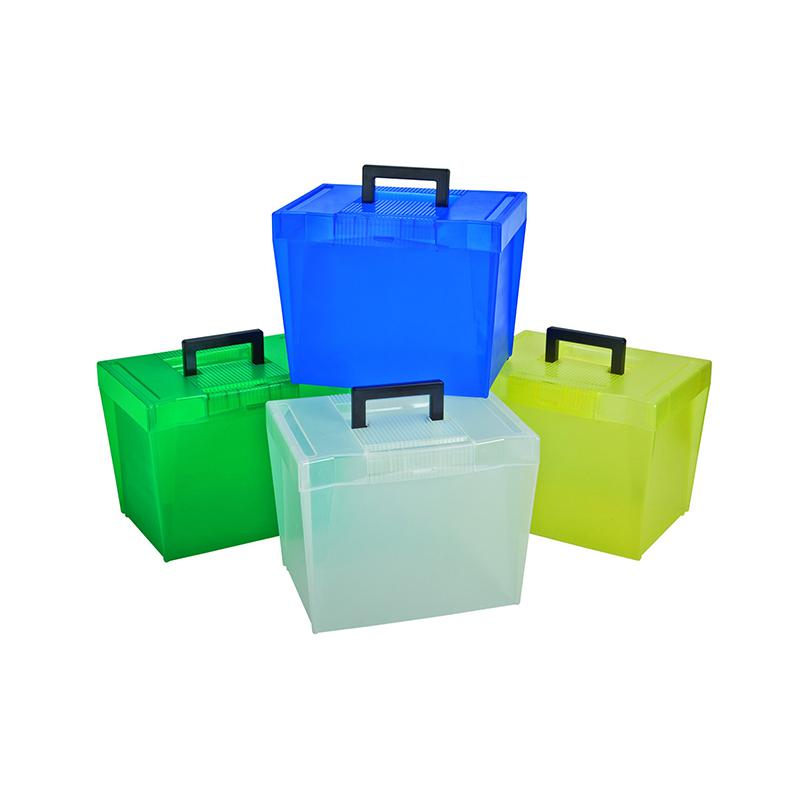 Pendaflex Economy File Box with Handle - External Dimensions: 13.5" Width x 10.3" Depth x 10.9" Height - Plastic - Clear, Yellow, Green, Blue - Document - 1 / Each. Picture 1