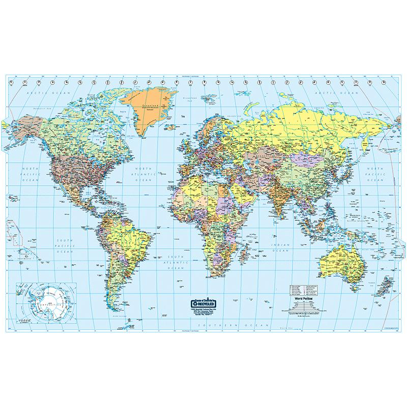 Laminated World Map - World - 38" Width x 25" Height. The main picture.