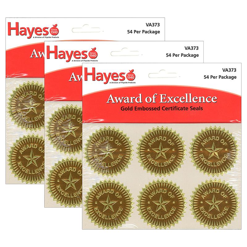 Gold Foil Embossed, Award of Excellence, 54 Seals Per Pack, 3 Packs. Picture 1