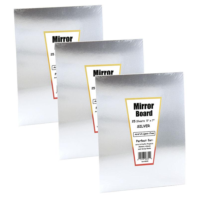 Silver Foil Mirror Board, 5" x 7", 25 Sheets Per Pack, 3 Packs. Picture 1