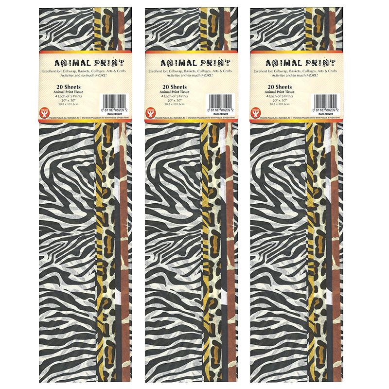 Tissue Paper, Animal Print Assortment, 20" x 30", 20 Sheets Per Pack, 3 Packs. Picture 1