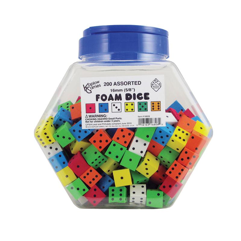 16MM FOAM DICE TUB OF 200 ASSORTED COLOR SPOT. Picture 1