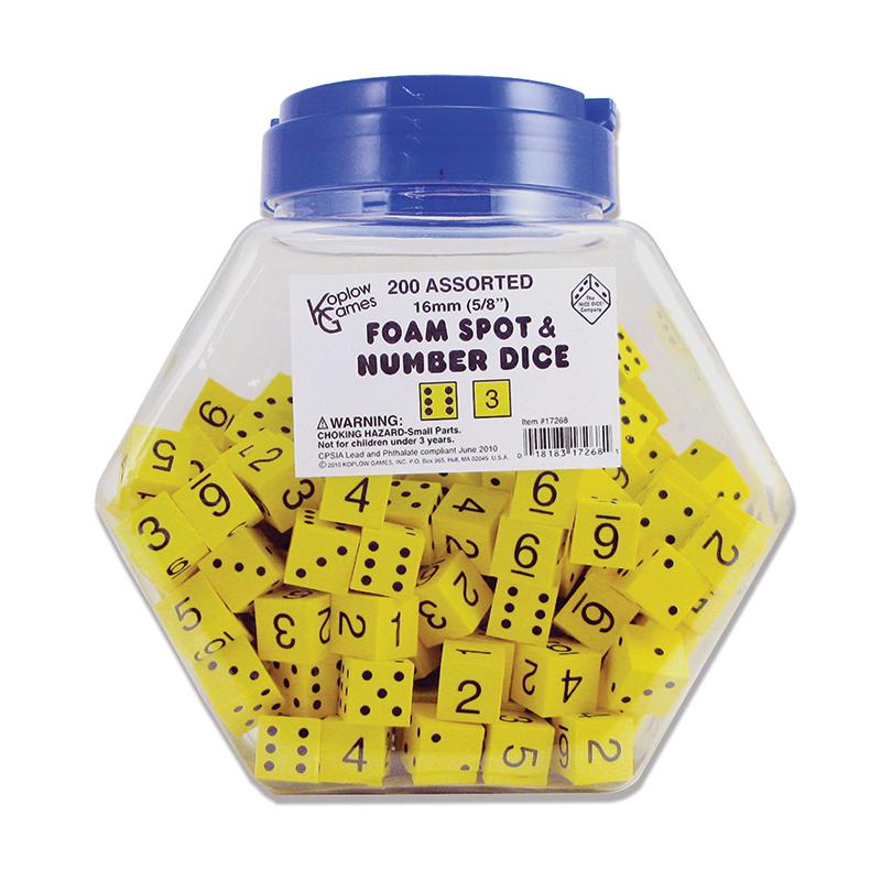 16MM FOAM DICE TUB OF 200 YELLOW SPOT & NUMBER. Picture 1