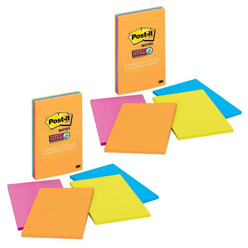 Super Sticky Notes, Rio de Janeiro Collection, Lined, 4 Pads/Pack, 2 Packs. Picture 1