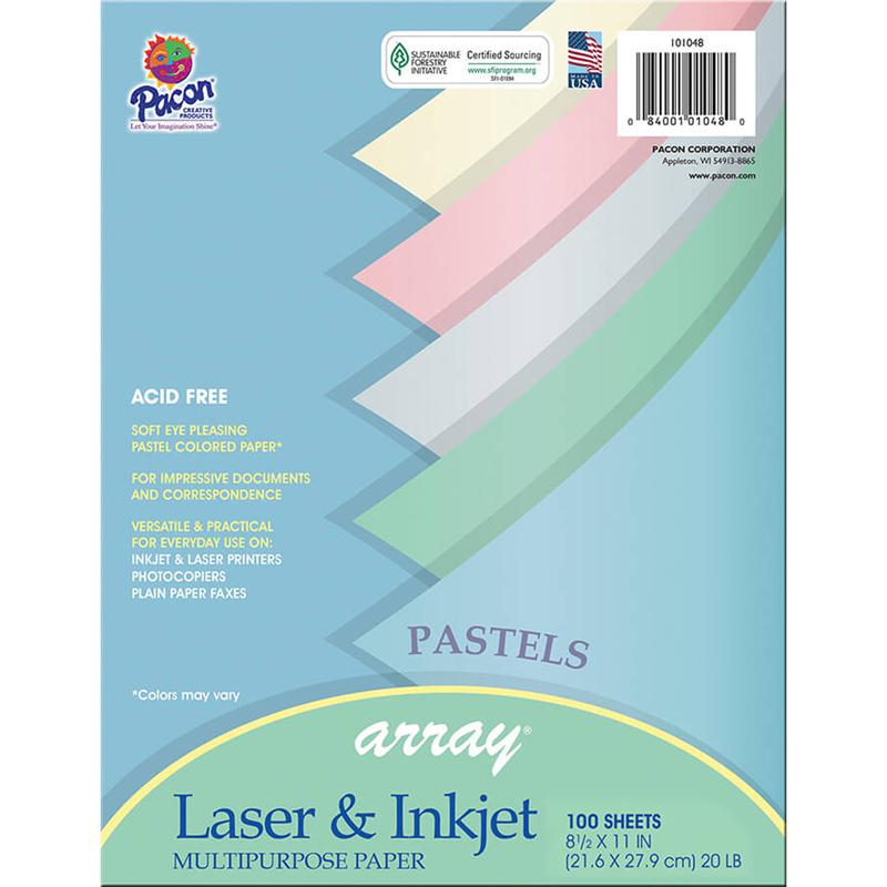 Pacon Bond Paper - Letter - 8.50" x 11" - 20 lb Basis Weight - 100 Sheets/Pack - Bond Paper - 5 Pastel Colors. Picture 1