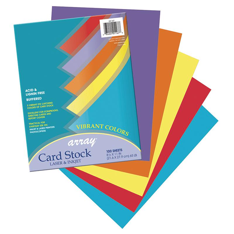 Array Card Stock Vibrant 100 Sht, Assortment 5 Colors. Picture 1