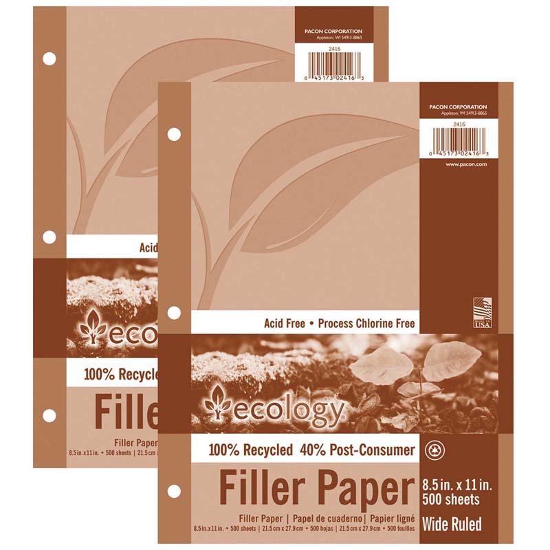 Recycled Filler Paper, White, 3-Hole Punched, 500 Sheets Per Pack, 2 Packs. Picture 1