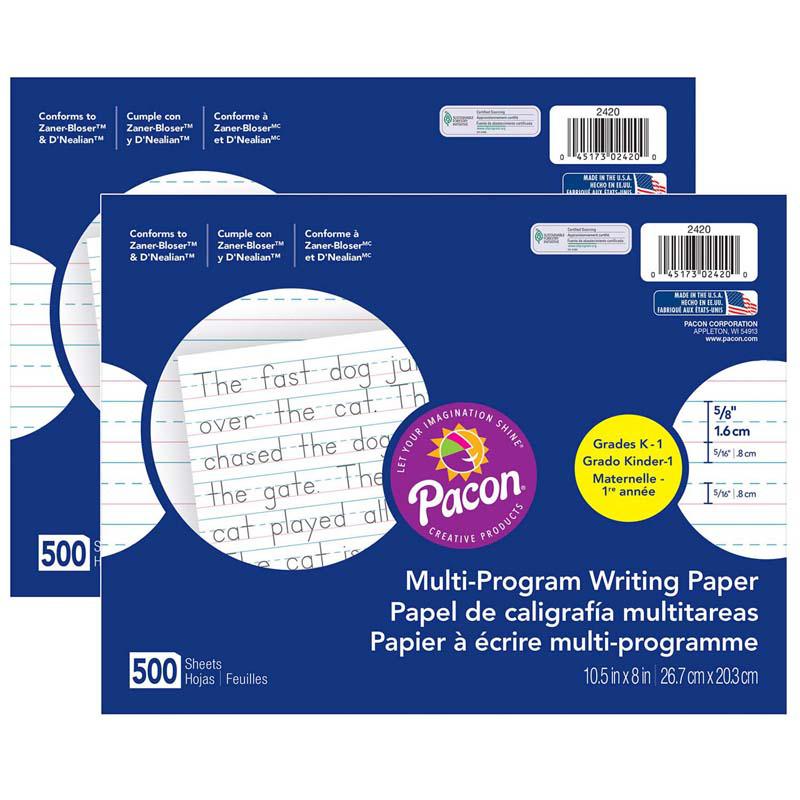 Multi-Program Handwriting Paper, 5/8" Ruled 500 Sheets Per Pack, 2 Packs. Picture 1