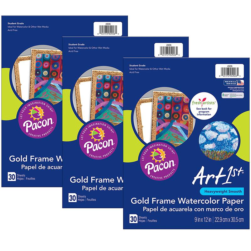 Watercolor Paper, Gold Frame, 9" x 12", 30 Sheets Per Pack, 3 Packs. Picture 1