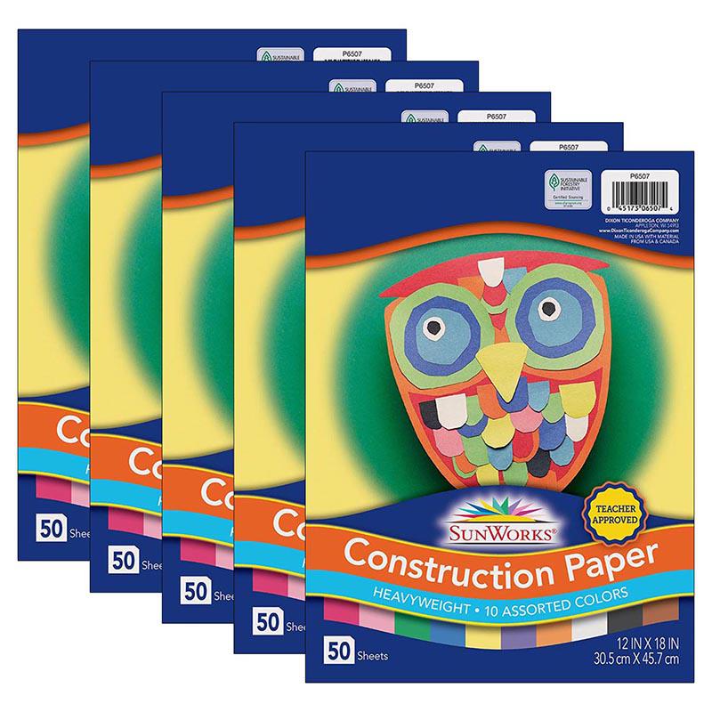 Construction Paper 10 Assorted Colors 12 x 18 50 Sheets per Pack 5 Packs
