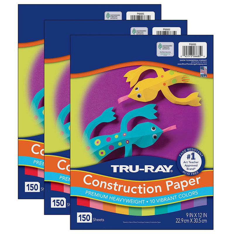 Construction Paper, 10 Vibrant Colors, 9" x 12", 150 Sheets Per Pack, 3 Packs. Picture 1