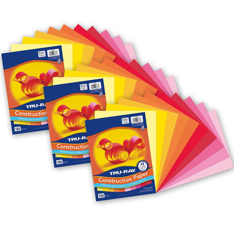 Construction Paper, Warm Assorted, 9" x 12", 150 Sheets Per Pack, 3 Packs. Picture 1