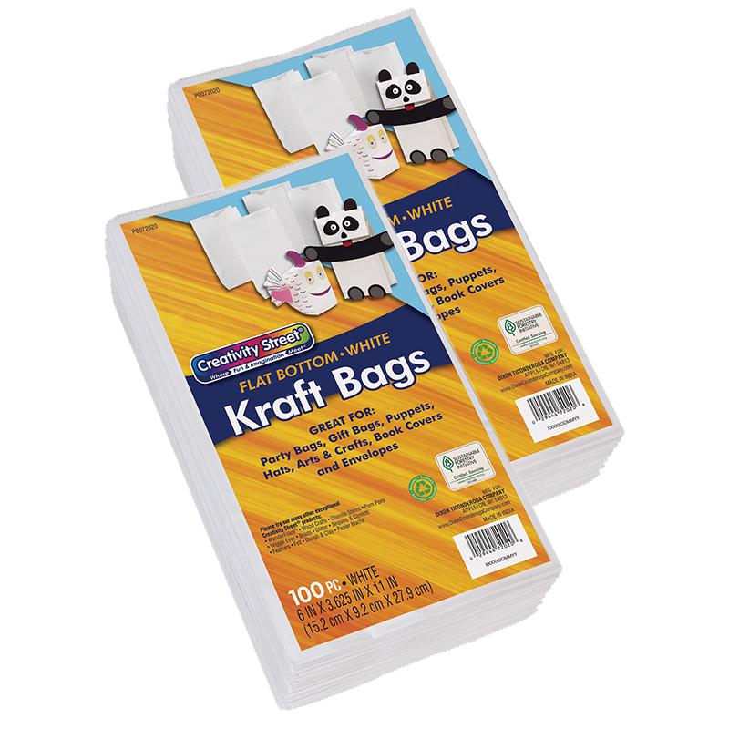 Kraft Bag, White, 6" x 3-5/8" x 11", 100 Bags Per Pack, 2 Packs. Picture 1