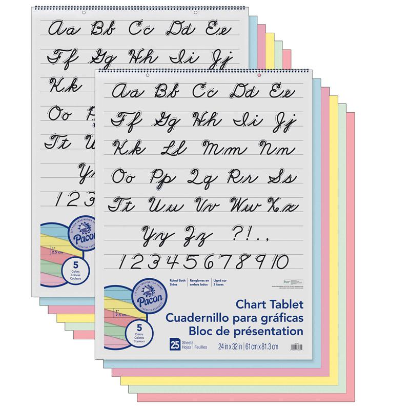 Colored Paper Chart Tablet, Cursive Cover, 25 Sheets, Pack of 2. Picture 1