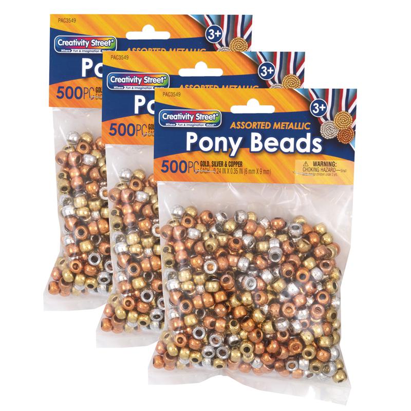 Pony Beads, Gold, Silver & Copper, 6 mm x 9 mm, 500 Per Pack, 3 Packs. Picture 1