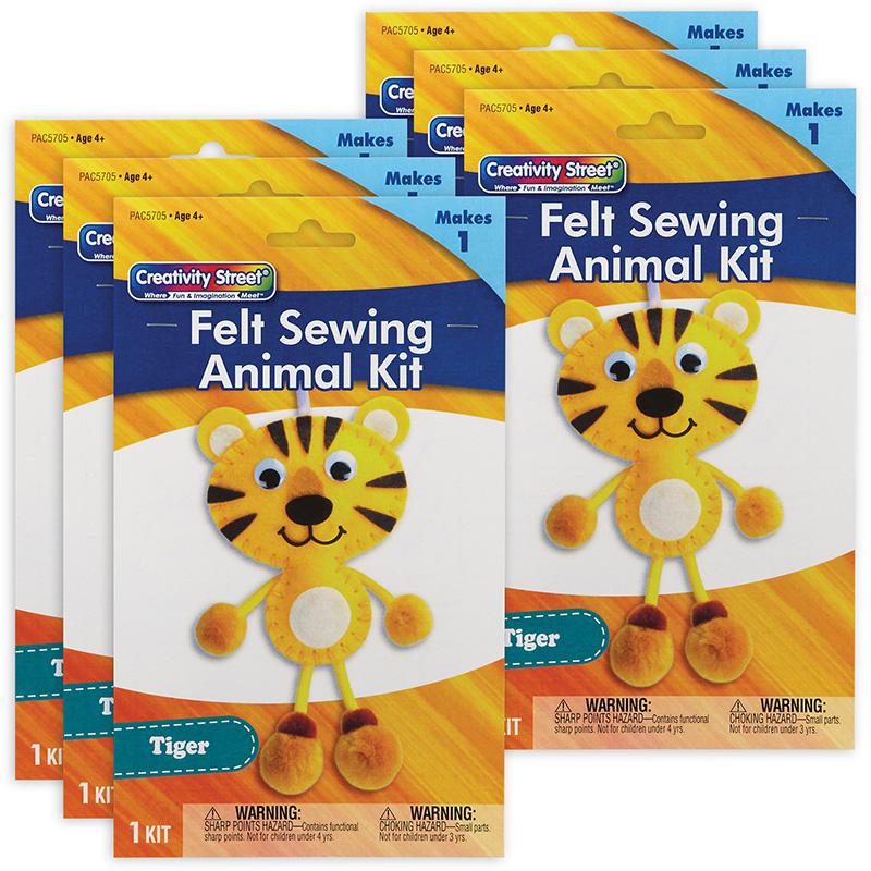 Felt Sewing Animal Kit, Tiger, 4.25" x 10.75" x 0.75", 6 Kits. Picture 1