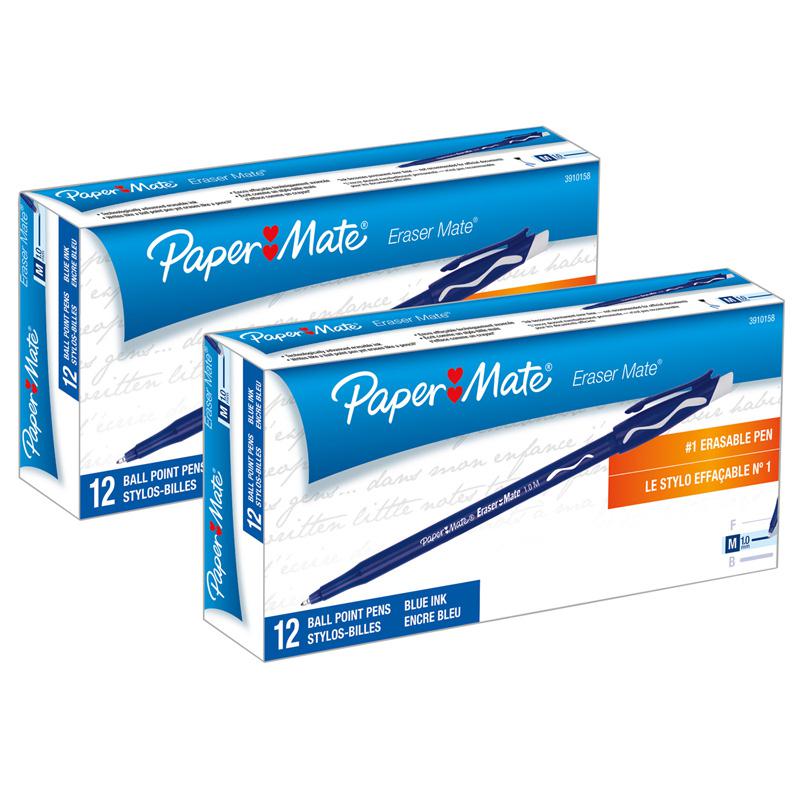 Eraser Mate Pen, Blue, 12 Per Pack, 2 Packs. Picture 1