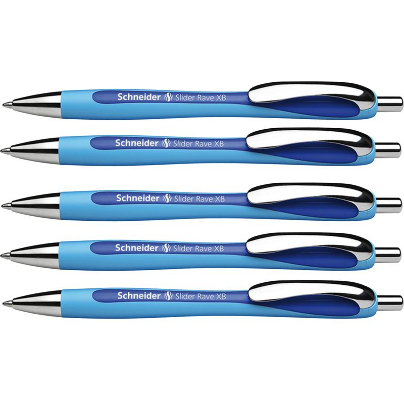 Rave Retractable Ballpoint Pen, ViscoGlide Ink, 1.4 mm, Blue, Pack of 5. Picture 1