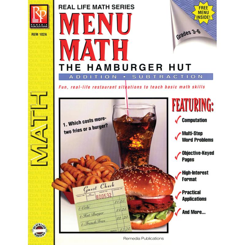 Menu Math Hamburger Hut Book-1 Add, & Subtract. The main picture.