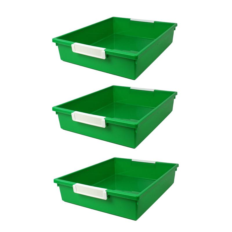 Tattle Tray with Label Holder, 6 QT, Green, Pack of 3. Picture 1