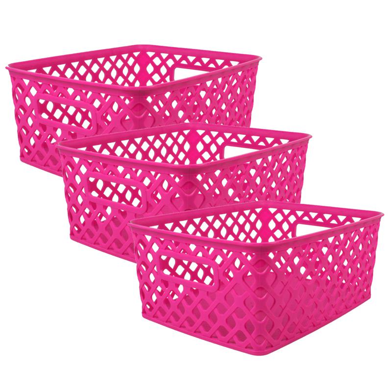 Woven Basket, Small, Hot Pink, Pack of 3. Picture 1