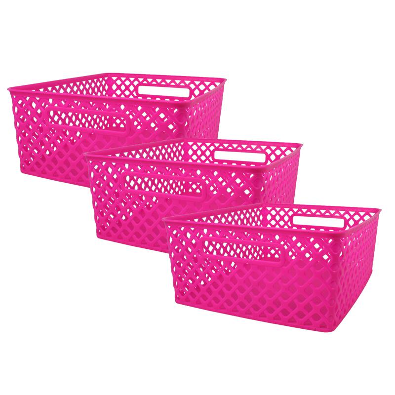 Woven Basket, Medium, Hot Pink, Pack of 3. Picture 1