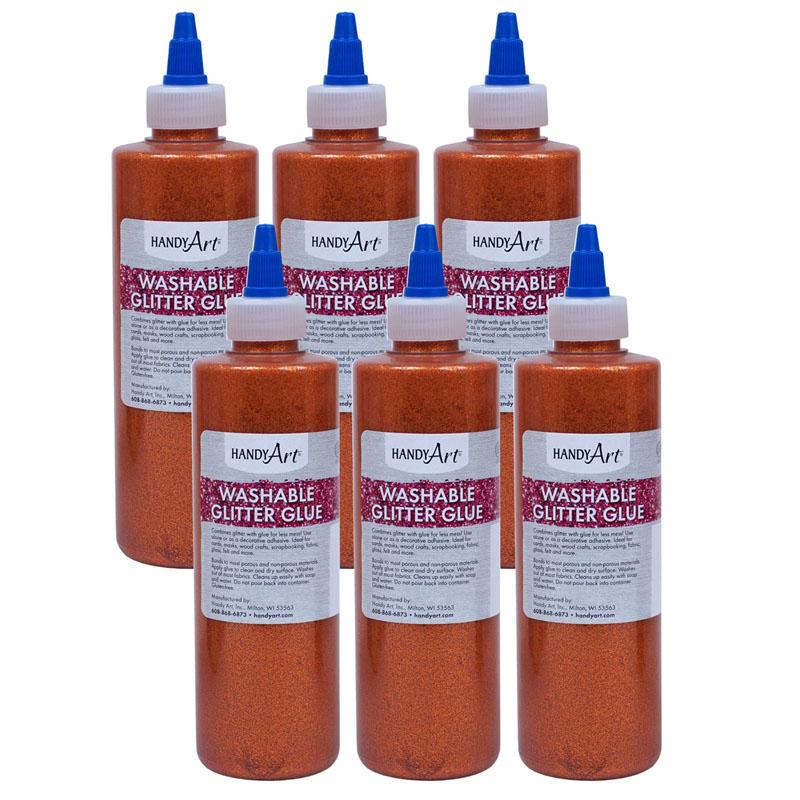 Washable Glitter Glue, 8 oz., Orange, Pack of 6. Picture 1