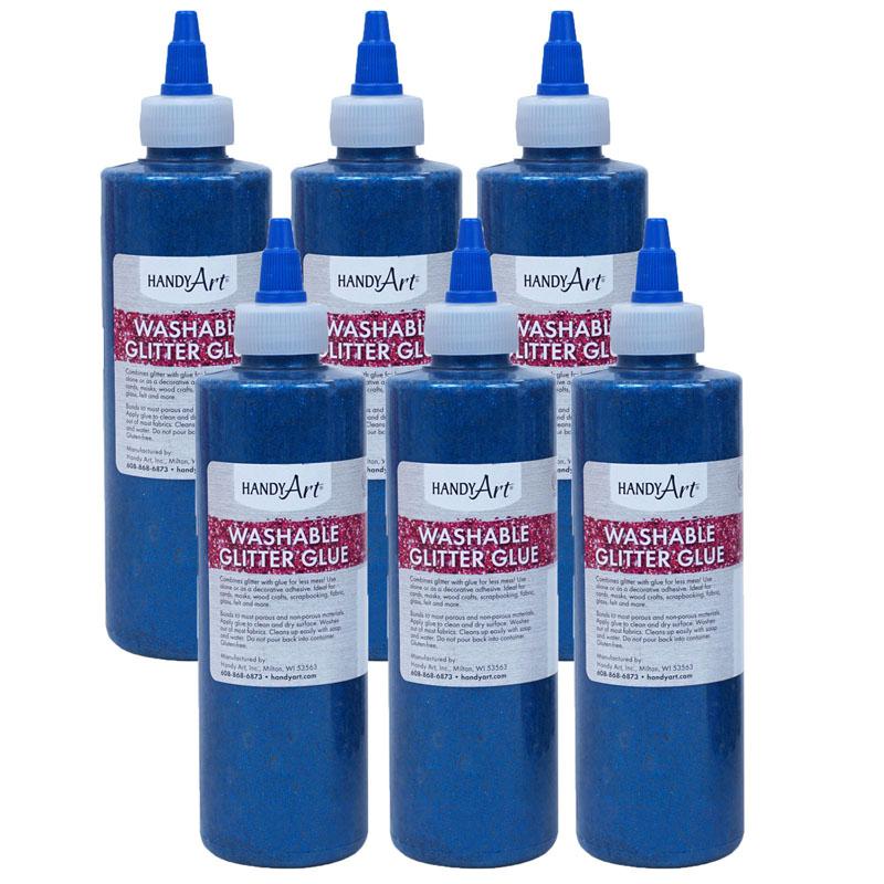 Washable Glitter Glue, 8 oz., Blue, Pack of 6. Picture 1