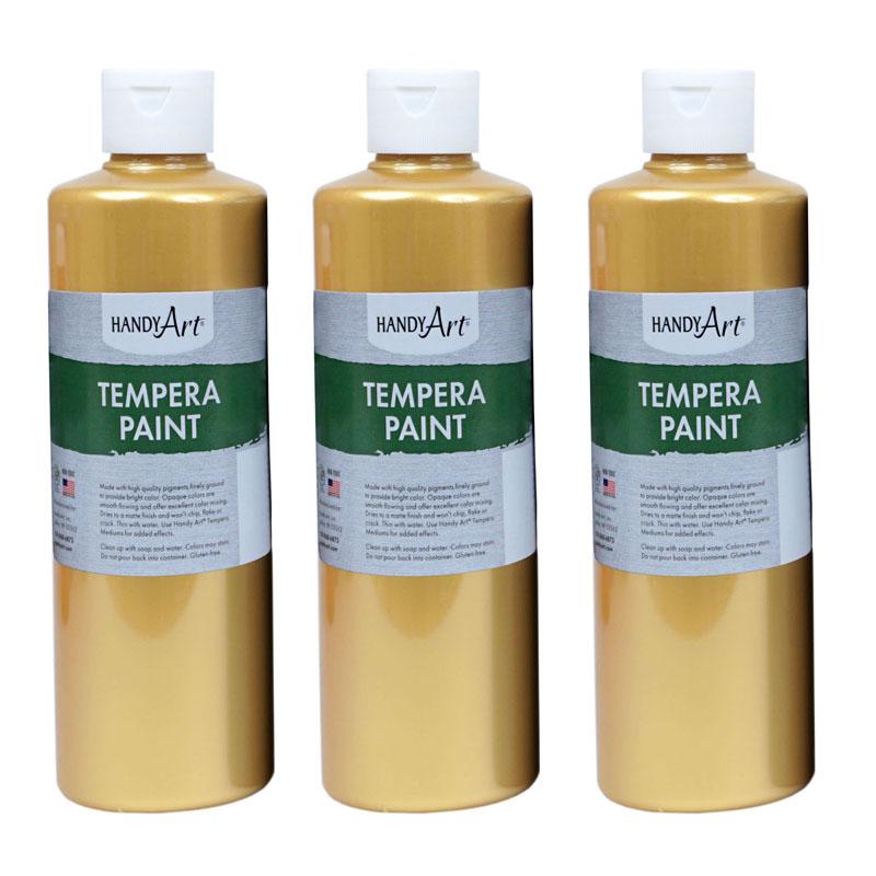 Metallic Tempera Paint, 16 oz., Gold, Pack of 3. Picture 1