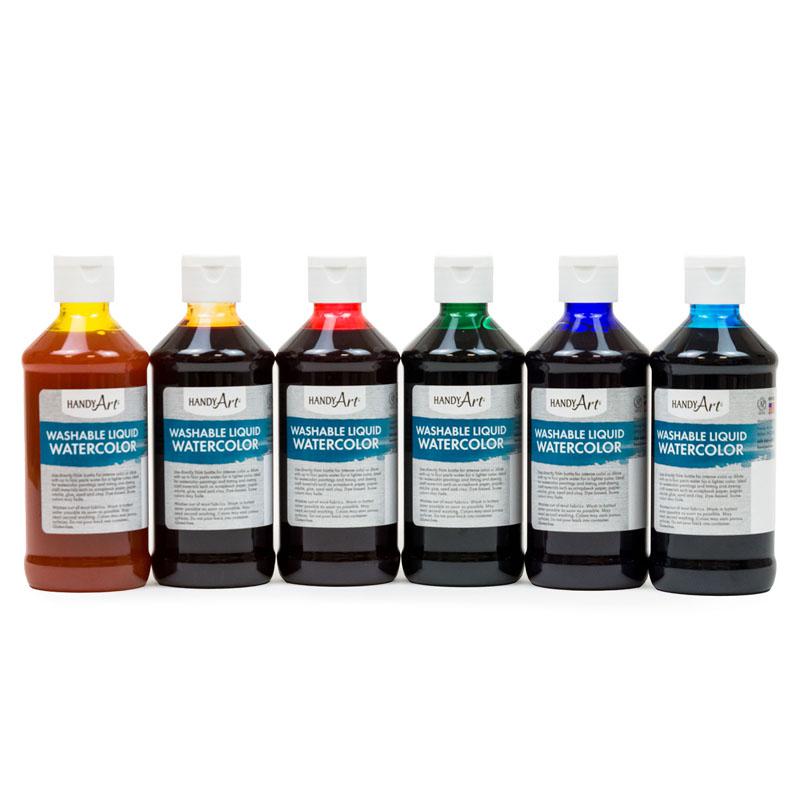 Washable Liquid Watercolors, 8 oz., Primary Colors, Set of 6. Picture 1