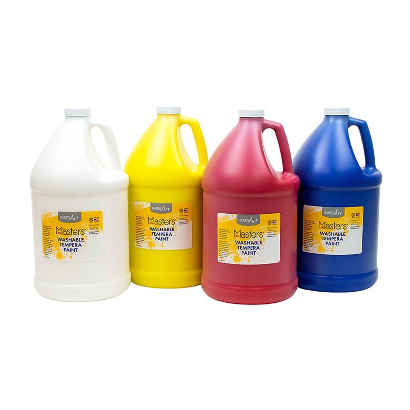 Little Masters Washable Tempera Paint - 4 Gallon Kit, White, Yellow, Red, Blue. Picture 1