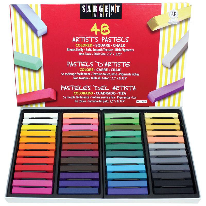 48CT ASSORTED COLOR ARTISTS CHALK PASTELS LIFT LID BOX. Picture 1