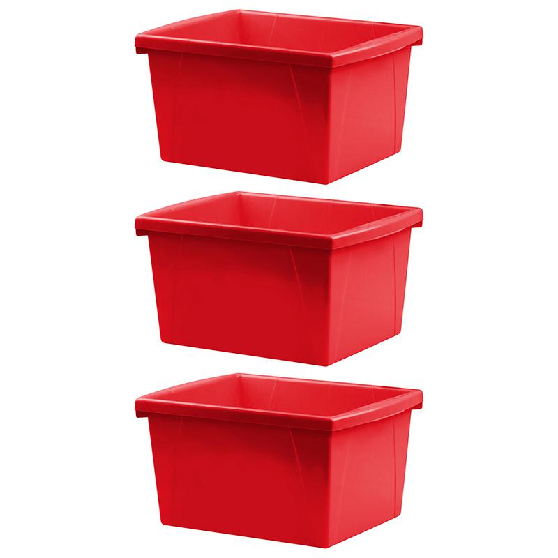 4 Gallon Storage Bin, Red, Pack of 3. Picture 1