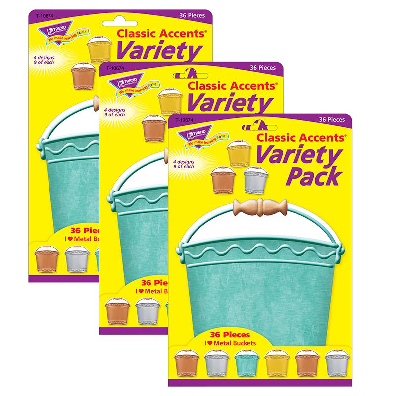 I Love Metal Buckets Classic Accents Variety Pack, 36 Per Pack, 3 Packs. Picture 1