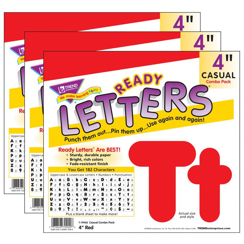 Red 4-Inch Casual Uppercase/Lowercase Pack Ready Letter, 182 Per Pack, 3 Packs. Picture 1