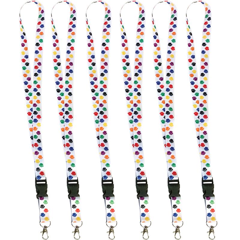 Colorful Paw Print Lanyard, Pack of 6. Picture 1
