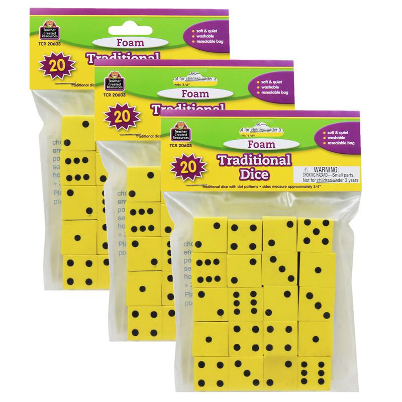 Foam Traditional Dice, 0.75", 20 Per Pack, 3 packs. Picture 1