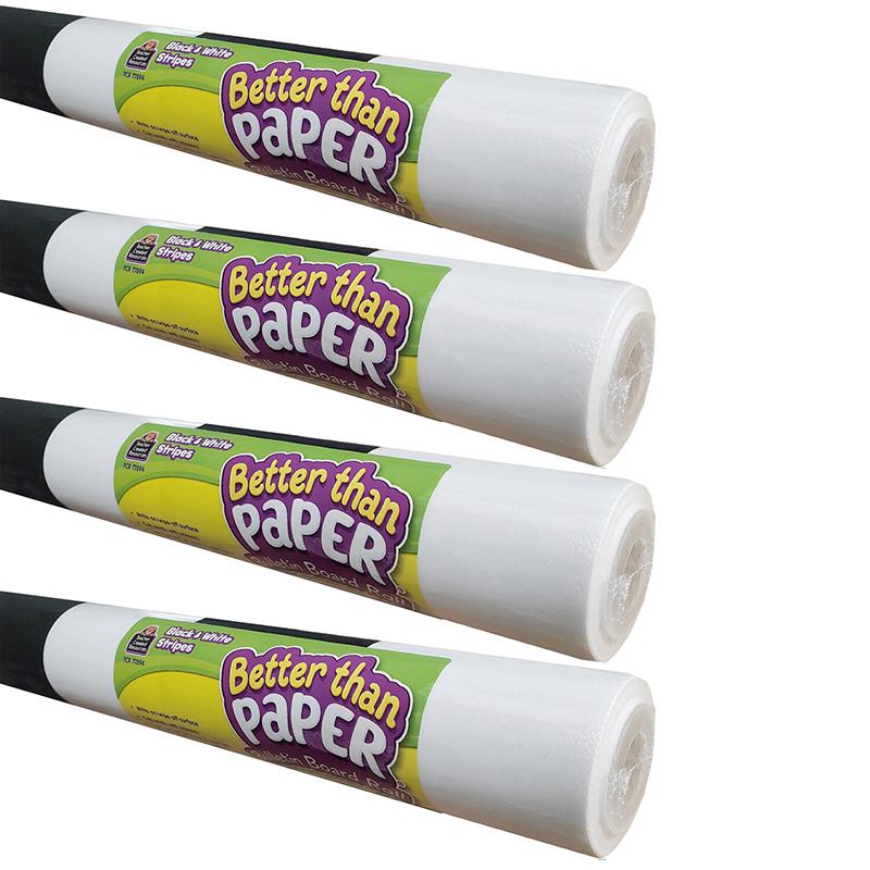 Better Than Paper Bulletin Board Roll, Black & White Stripes, Pack of 4. Picture 1