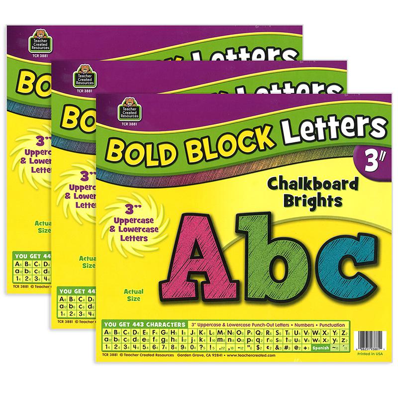 Chalkboard Brights Bold Block 3" Letters, 443 Characters Per Pack, 3 Packs. Picture 1