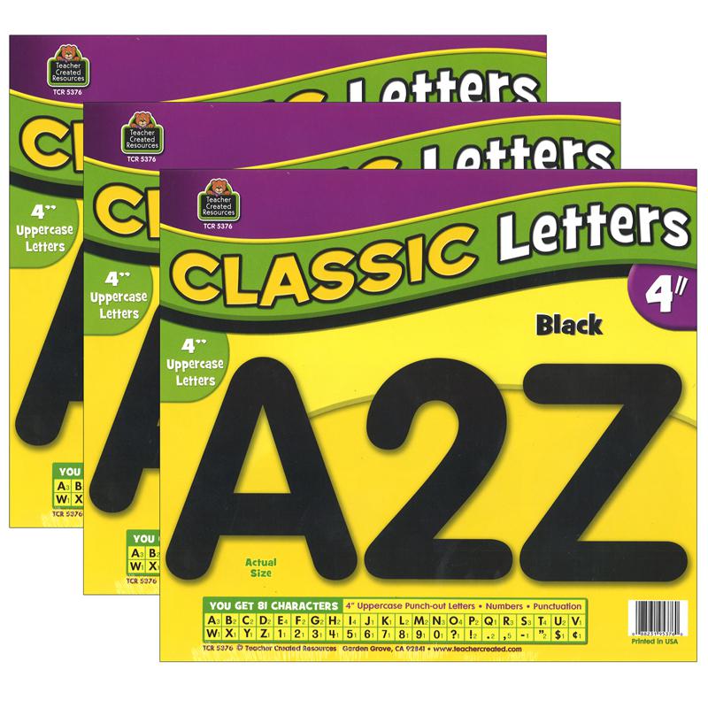 Black Classic Font 4" Letters Uppercase Pack, 81 Pieces Per Pack, 3 Packs. Picture 1