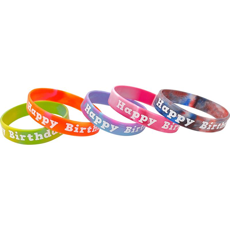 Tie-Dye Happy Birthday Wristbands, 10 Per Pack, 6 Packs. Picture 1