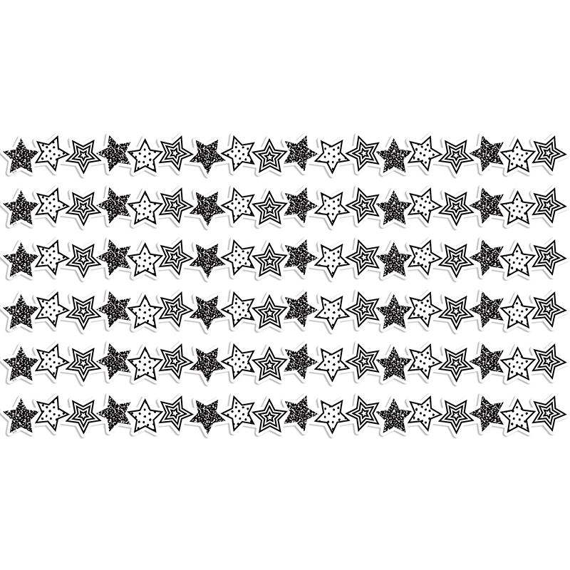 Black and White Stars Die-Cut Border Trim, 35 Feet Per Pack, 6 Packs. Picture 1